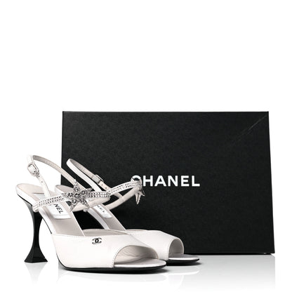 Chanel Grained Calfskin Strass CC Sandals 37.5 Light Gray 9 of 9