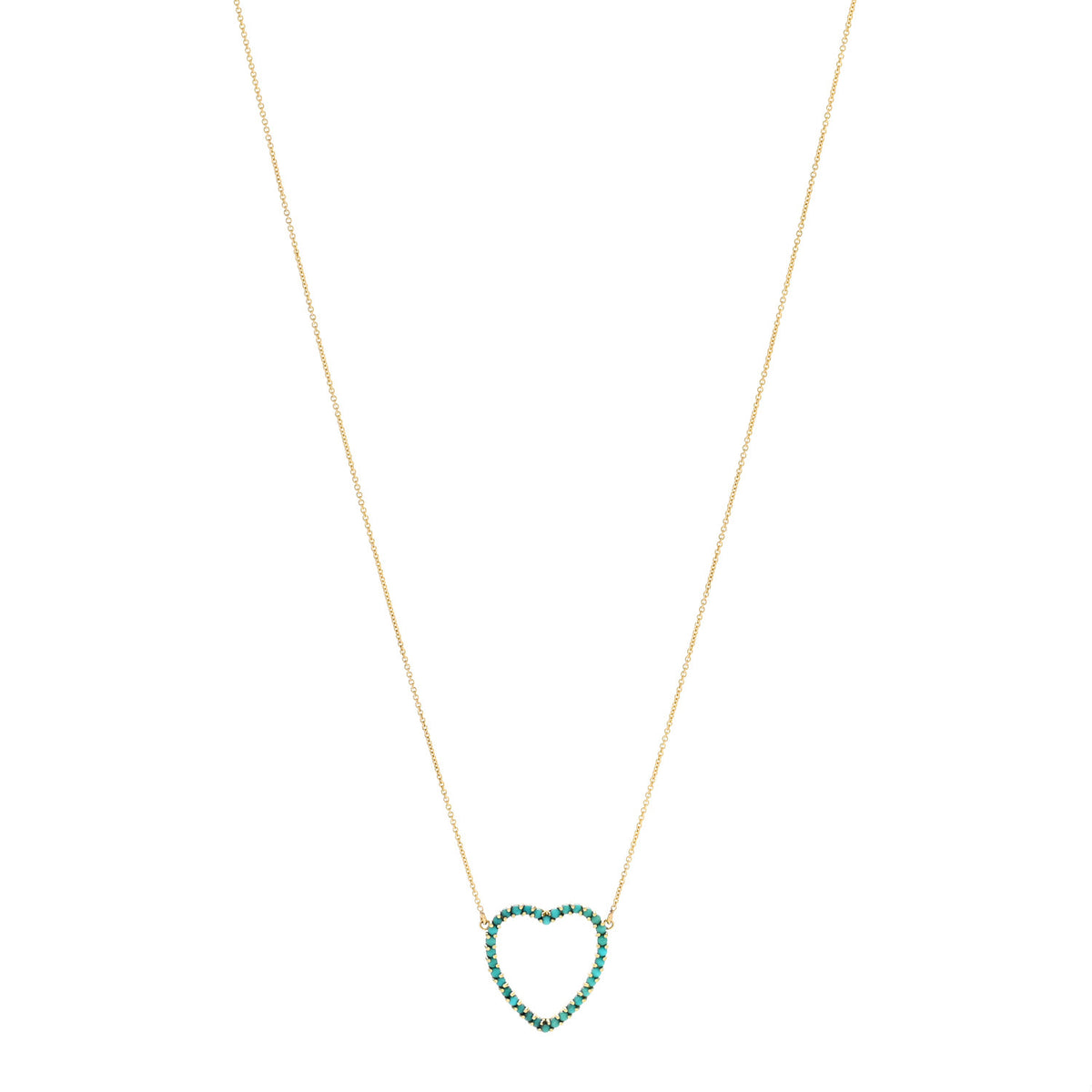 Jennifer Meyer 18K Yellow Gold Turquoise Open Heart Pendant Necklace 1 of 6