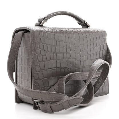 Saint Laurent Calfskin Crocodile Embossed Medium Bellechasse Satchel Grey 3 of 12