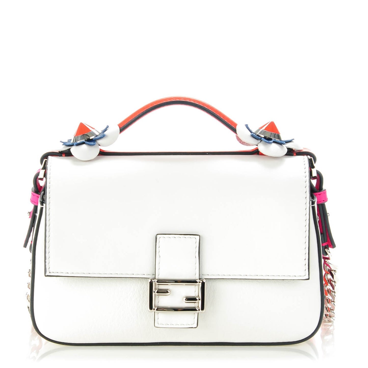 Vitello Dolce Nappa Flowerland Tri-Color Micro Double Baguette Fuxia White Ice Papavero