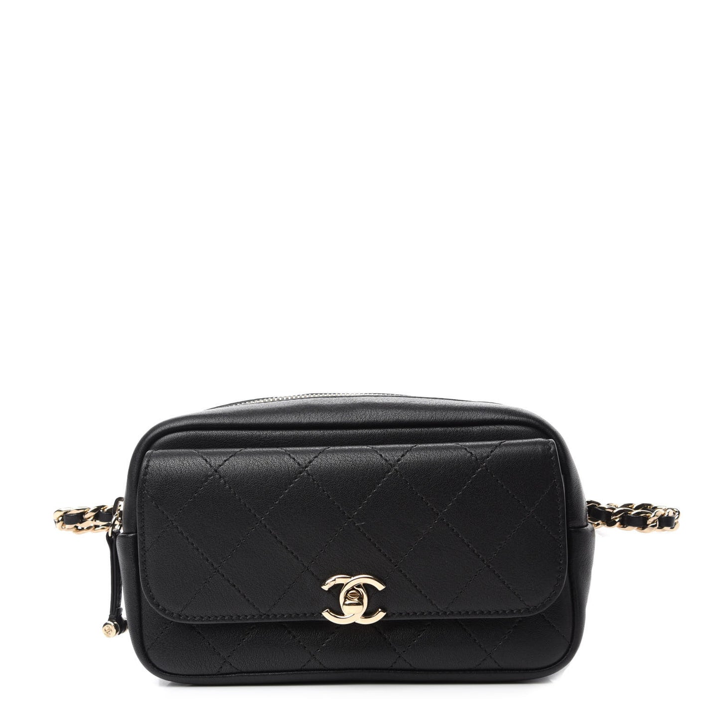 Calfskin Stitched Casual Trip Waist Bag Black