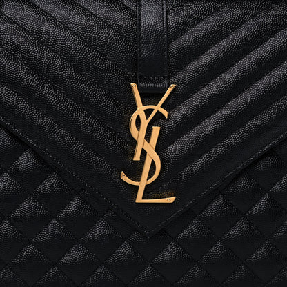Saint Laurent Grain De Poudre Textured Mixed Matelasse Large Triquilt Monogram Satchel Black 11 of 12
