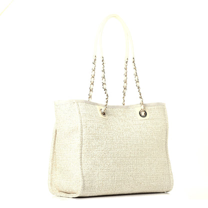Chanel Lurex Boucle Small Deauville Tote Ivory 3 of 10