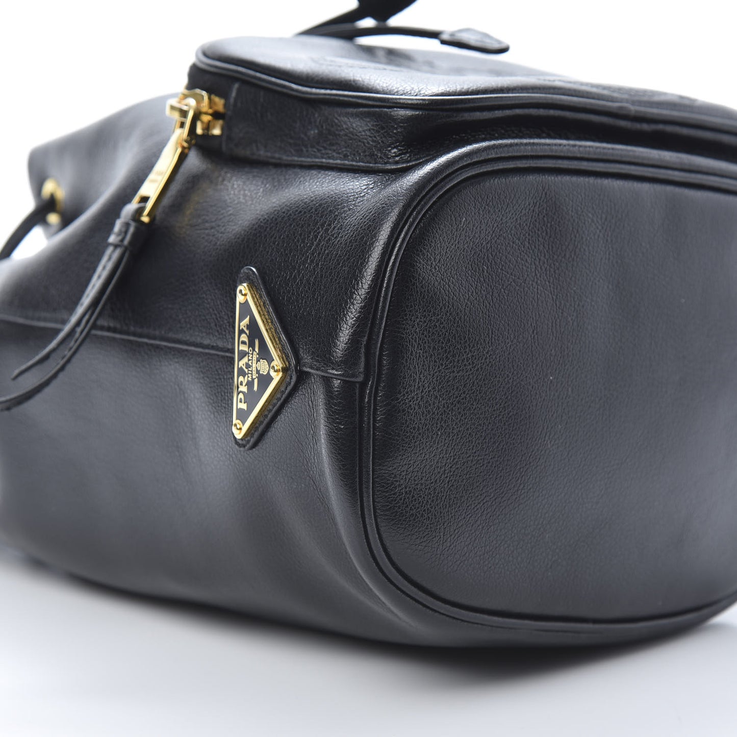 Glace Calfskin Embossed Secchiello Bucket Bag Black