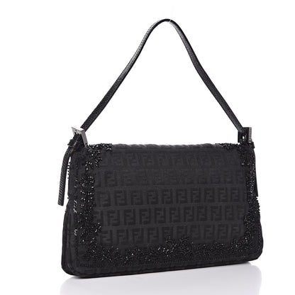 Fendi Zucchino Lizard Beaded Baguette Black 3 of 14