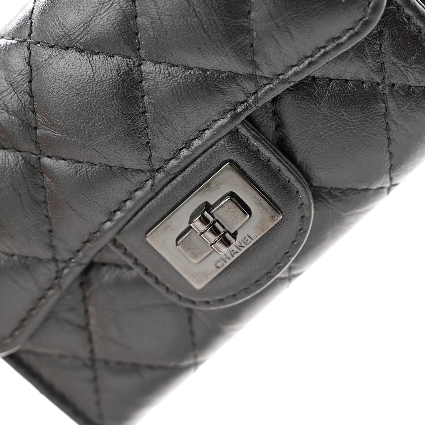 Aged Calfskin Quilted Reissue Flap Card Holder So Black
