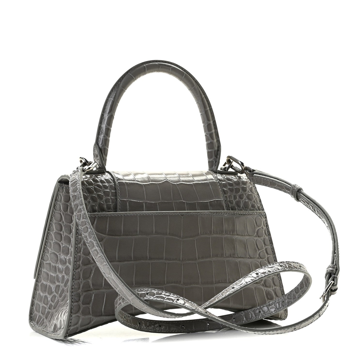Balenciaga Shiny Calfskin Crocodile Embossed Small Hourglass Top Handle Bag Steel Grey 3 of 7