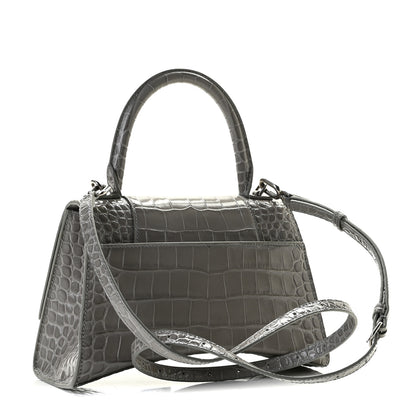 Balenciaga Shiny Calfskin Crocodile Embossed Small Hourglass Top Handle Bag Steel Grey 3 of 7