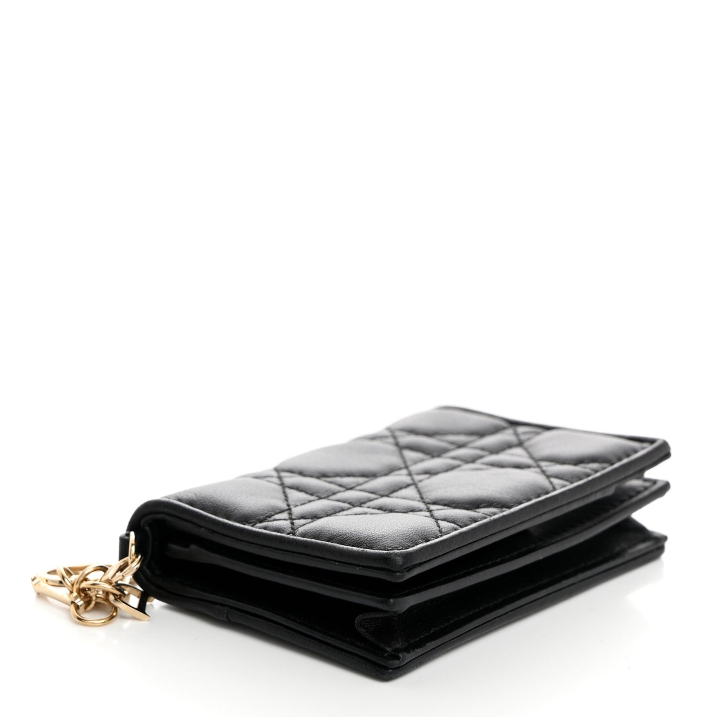 Lambskin Cannage Small Lady Dior Flap Card Holder Black