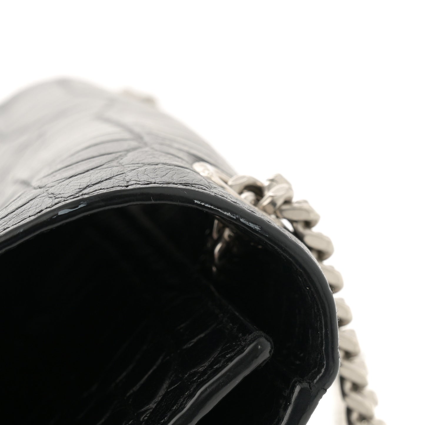 Calfskin Crocodile Embossed Large Classic Monogram Kate Satchel Black