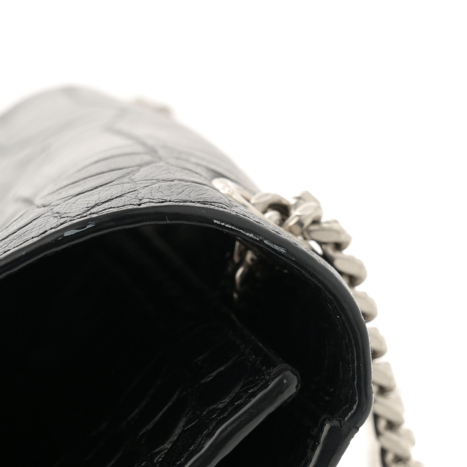 Saint Laurent Calfskin Crocodile Embossed Large Classic Monogram Kate Satchel Black 12 of 15