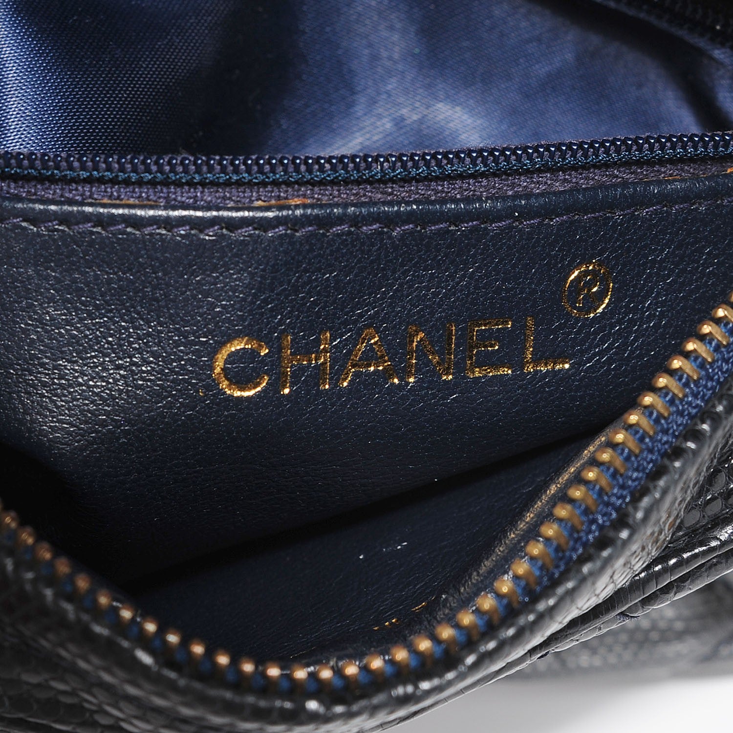 Chanel Quilted Lizard Tassel Cosmetic Pouch Navy 5 of 7