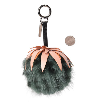 Fendi Fox Rabbit Fur Nappa Pineapple Bag Charm Verde Scuro Baby Pink Multicolor 2 of 4