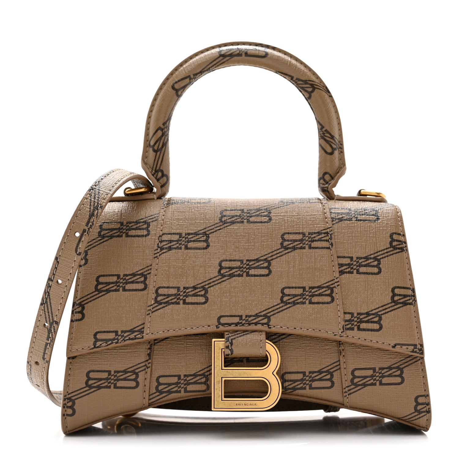 Balenciaga Coated Canvas BB Monogram Hourglass Top Handle Bag XS Beige Brown 1 of 8