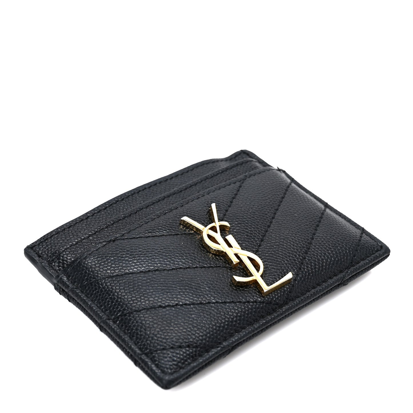 Grain De Poudre Matelasse Chevron Monogram Credit Card Case Black