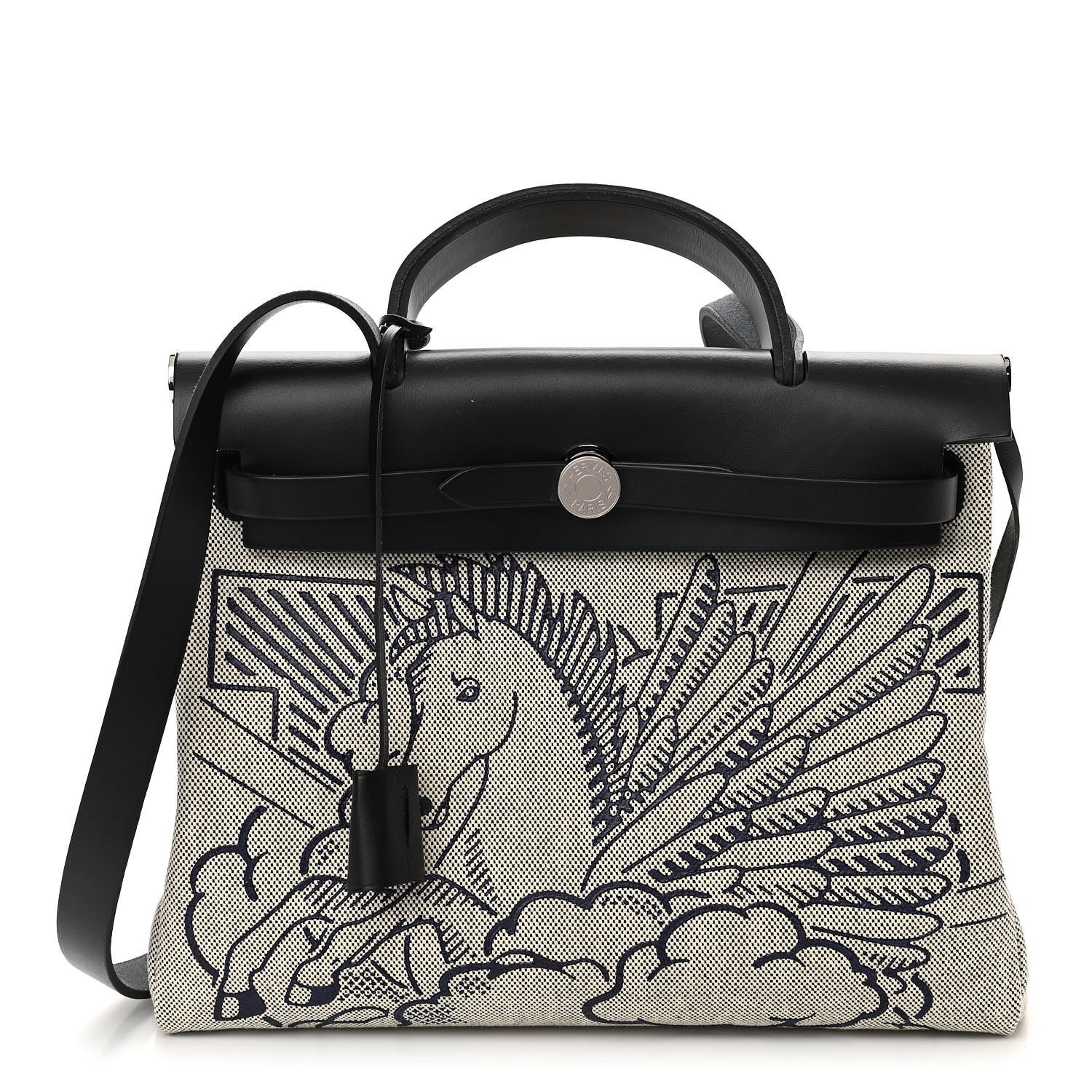Hermes Vache Hunter Toile H Pegase Pop Herbag Zip Retourne 31 PM Bleu Indigo Ecru Black 3 of 12