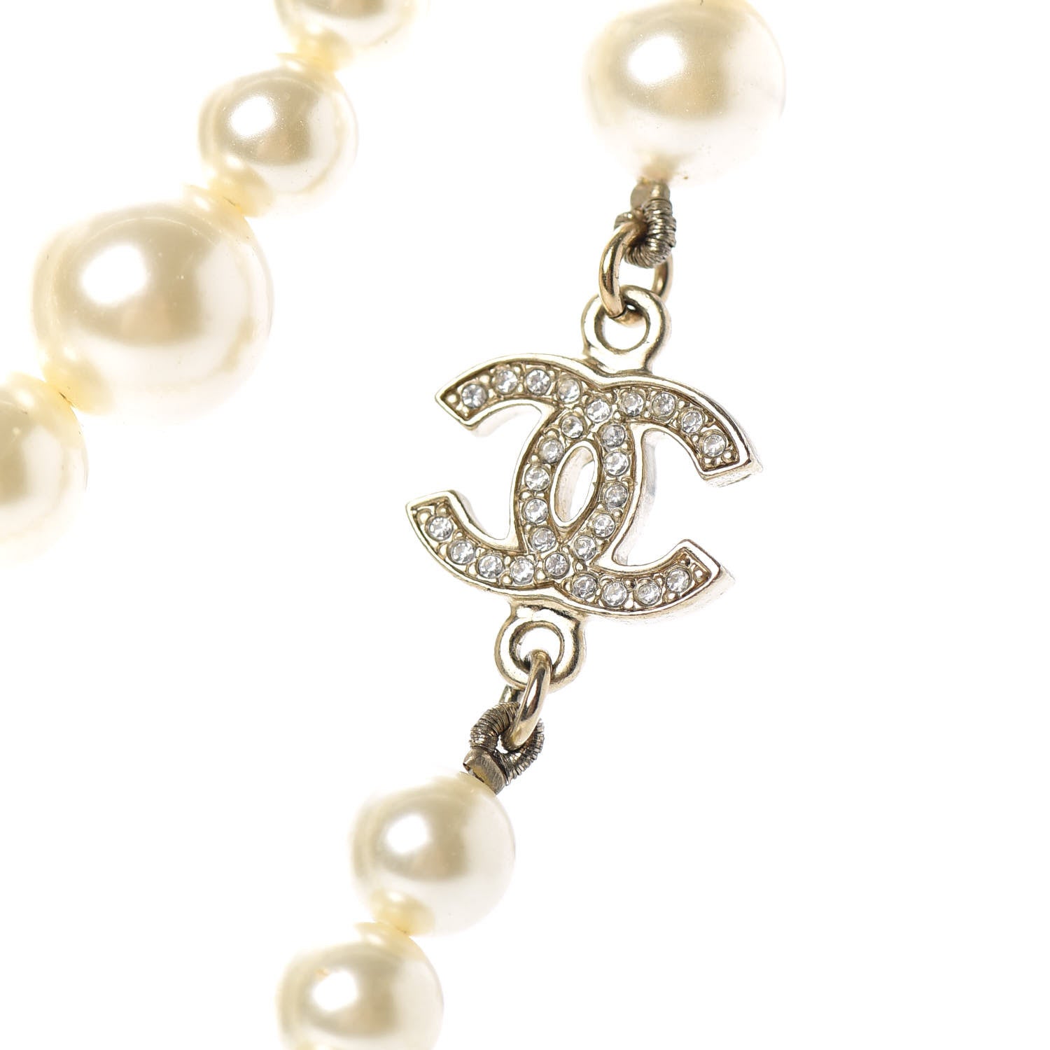 Chanel Graduated Pearl Crystal CC Long Necklace Light Gold 4 of 5