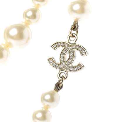Chanel Graduated Pearl Crystal CC Long Necklace Light Gold 4 of 5