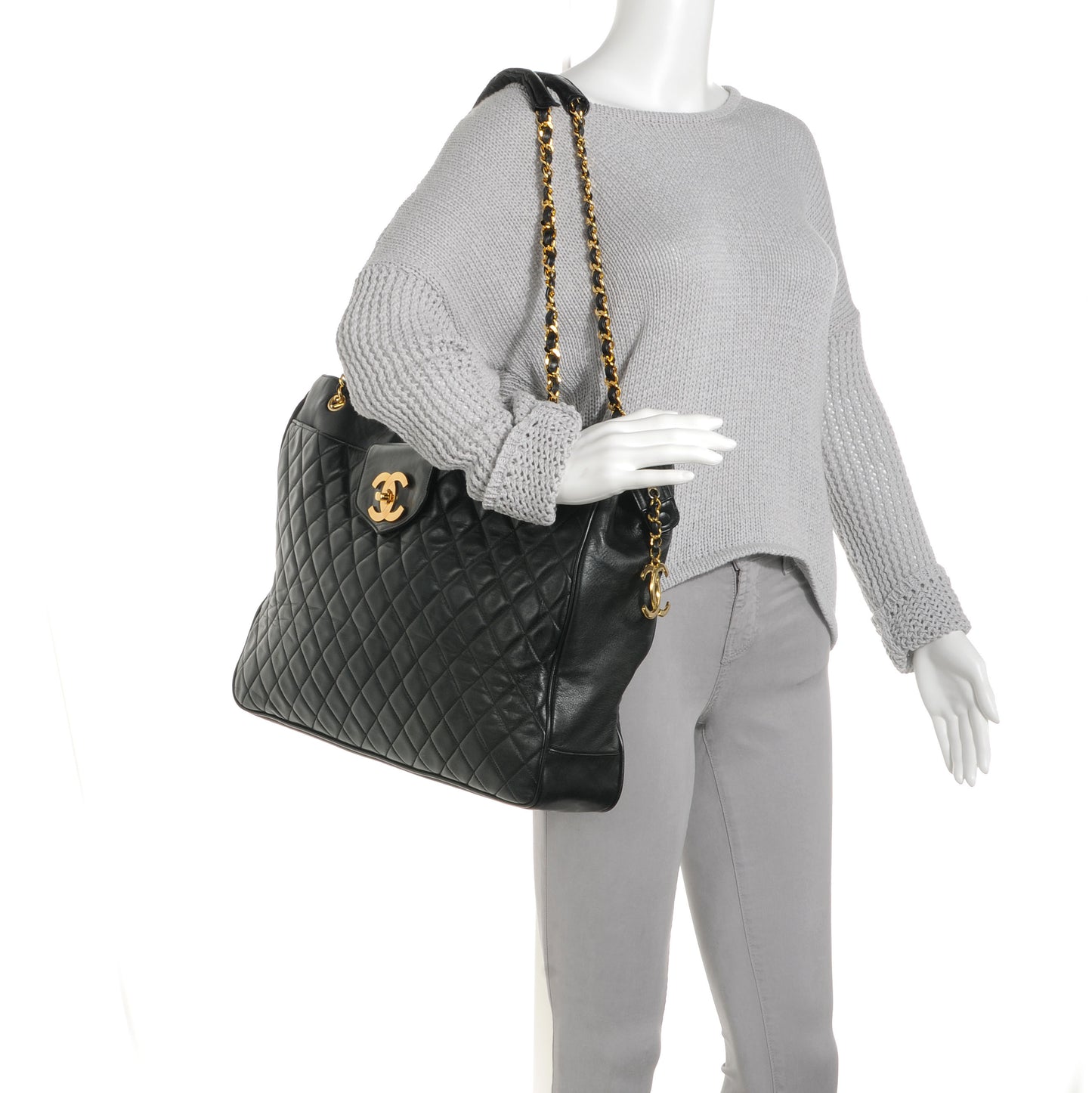 Lambskin Quilted Weekender Bag Black