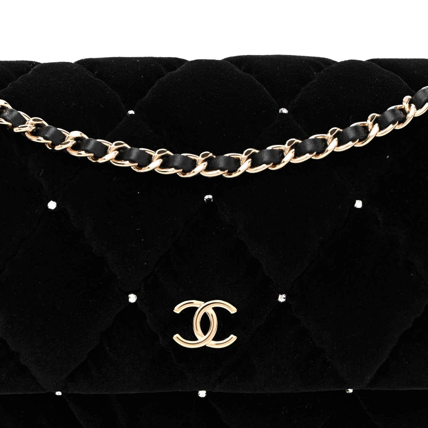 Velvet Diamanté Quilted Flap Clutch Black