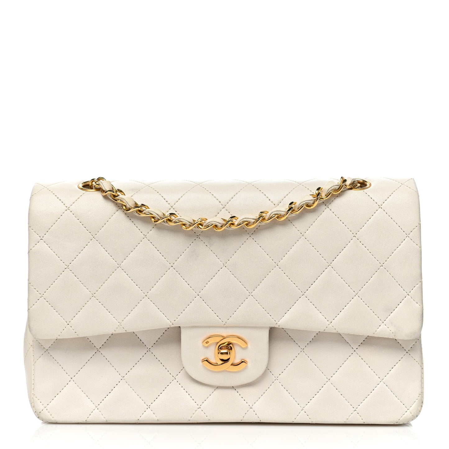 Lambskin Quilted Medium Double Flap White