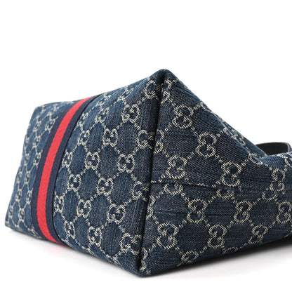 Gucci Denim GG Monogram Web Small Giglio Tote Blue White 11 of 11