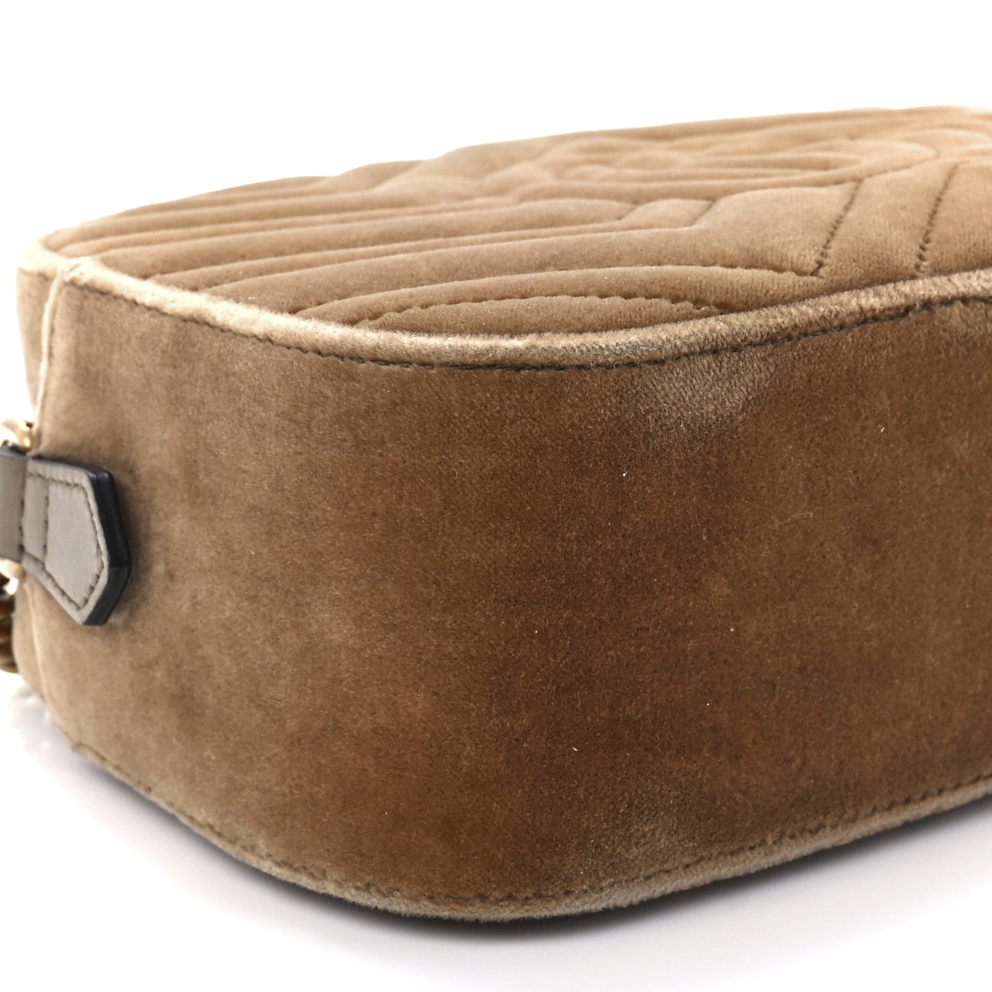 Velvet Matelasse Small GG Marmont Chain Shoulder Bag Taupe