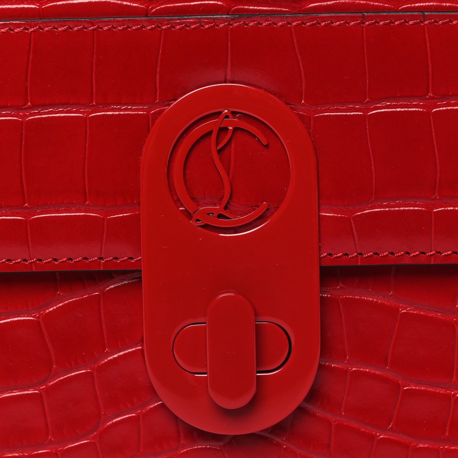 Christian Louboutin Calfskin Alligator Embossed Elisa Baguette Red 8 of 10