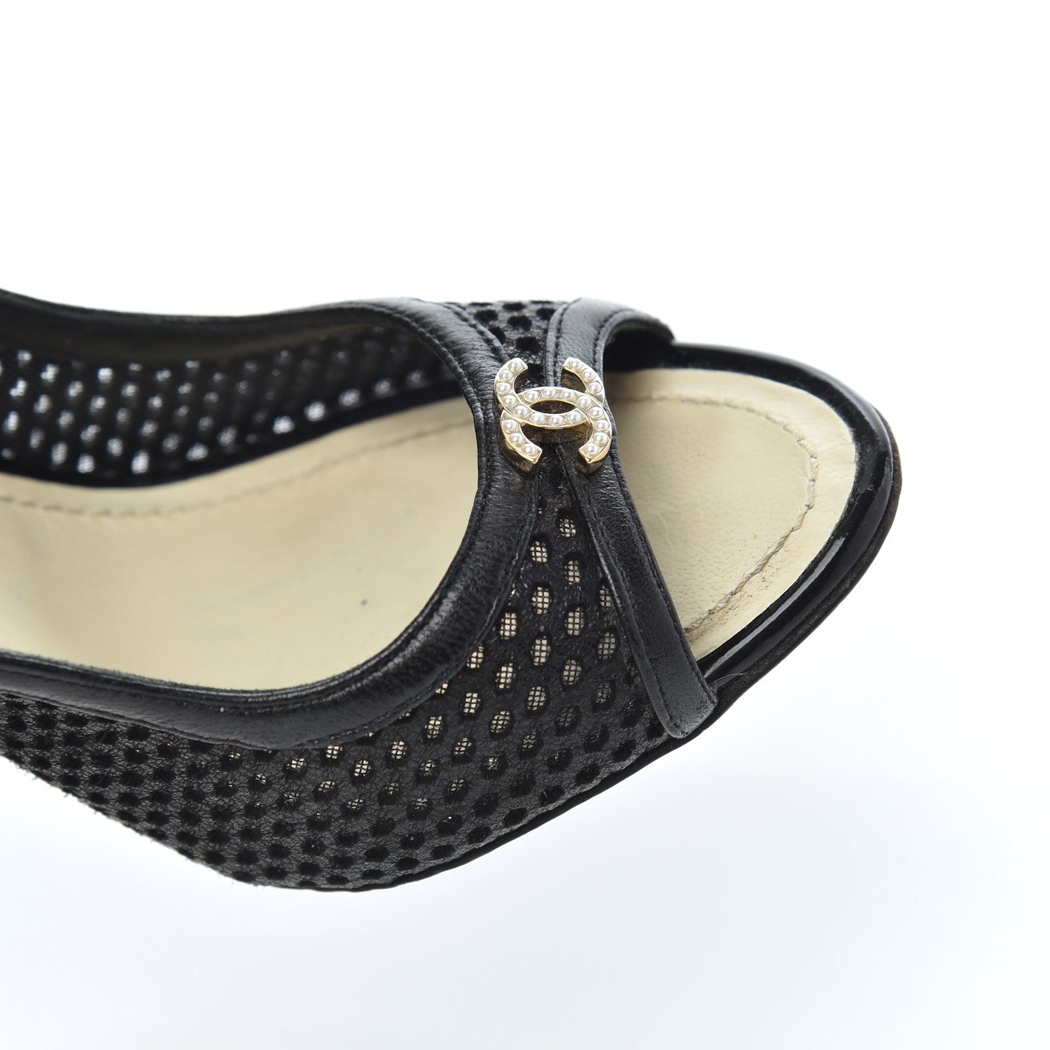 Chanel Lambskin Perforated CC Slingback Pumps 36 Black 12 of 17