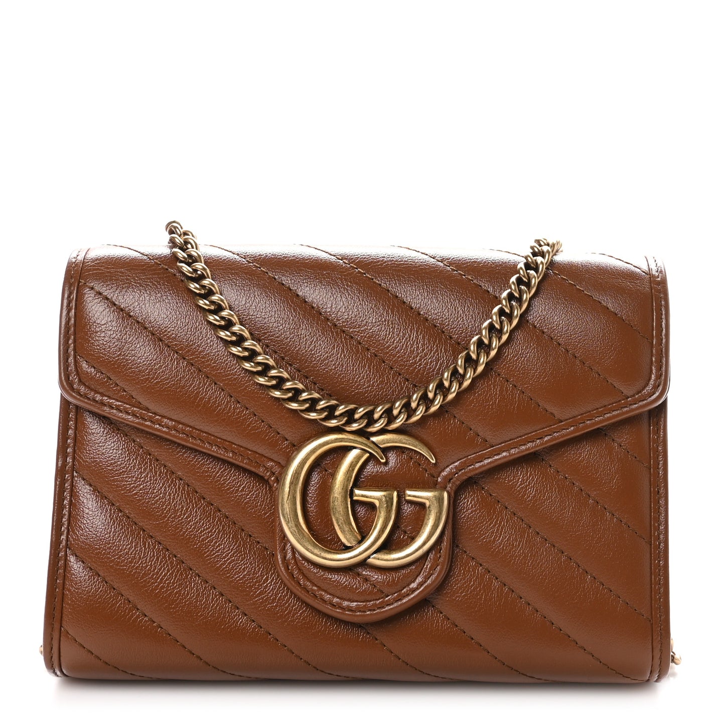 Azalea Calfskin Matelasse Diagonal GG Marmont Chain Wallet Cuir