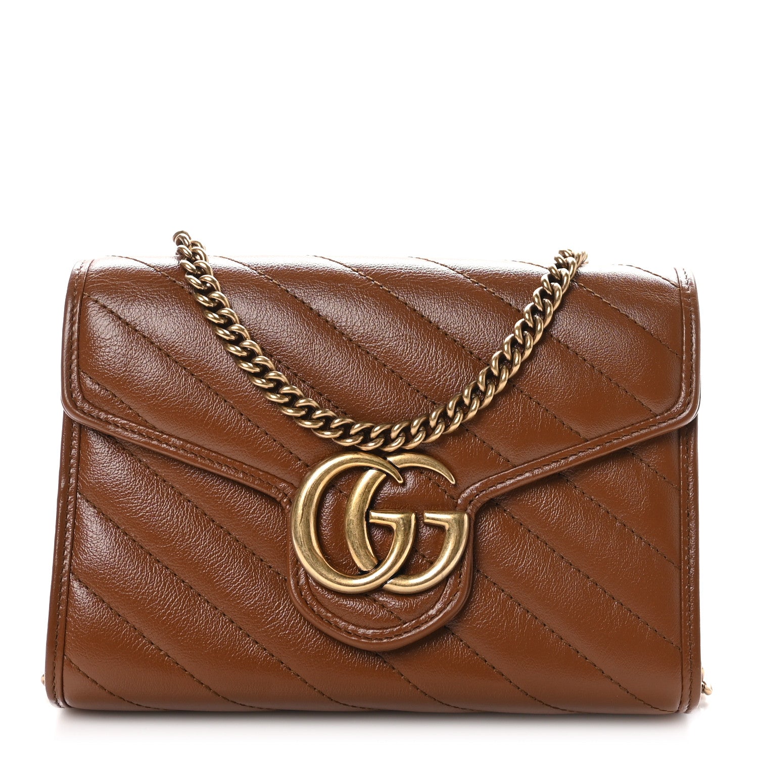 Gucci Azalea Calfskin Matelasse Diagonal GG Marmont Chain Wallet Cuir 1 of 10