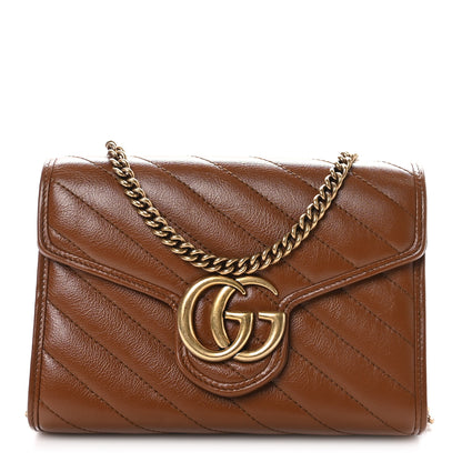 Gucci Azalea Calfskin Matelasse Diagonal GG Marmont Chain Wallet Cuir 1 of 10