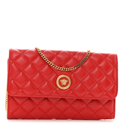 Versace Lambskin Quilted Medusa Wallet On Chain Crossbody Red 1 of 11