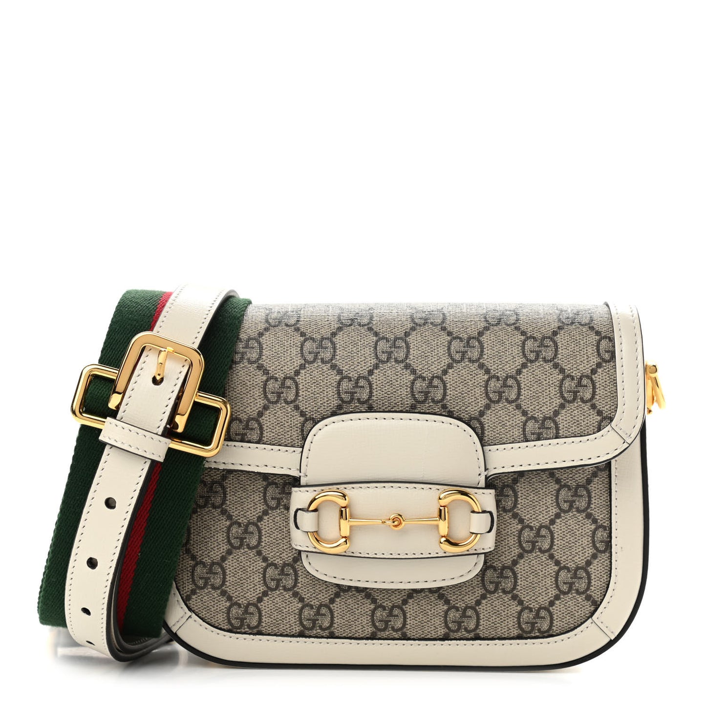 GG Supreme Monogram Web Mini Horsebit 1955 Shoulder Bag Beige Mystic White
