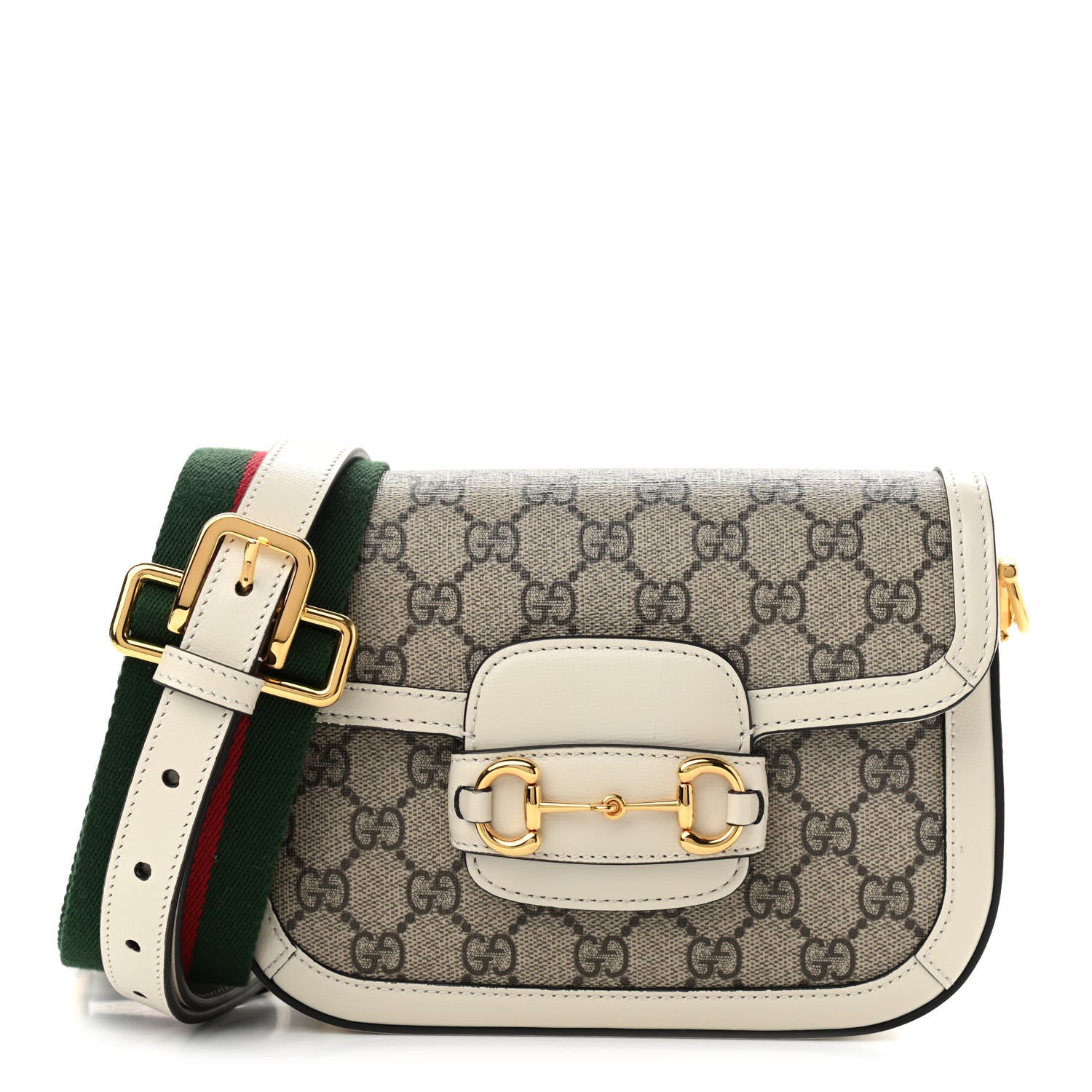 Gucci GG Supreme Monogram Web Mini Horsebit 1955 Shoulder Bag Beige Mystic White 1 of 11