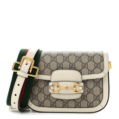 Gucci GG Supreme Monogram Web Mini Horsebit 1955 Shoulder Bag Beige Mystic White 1 of 11