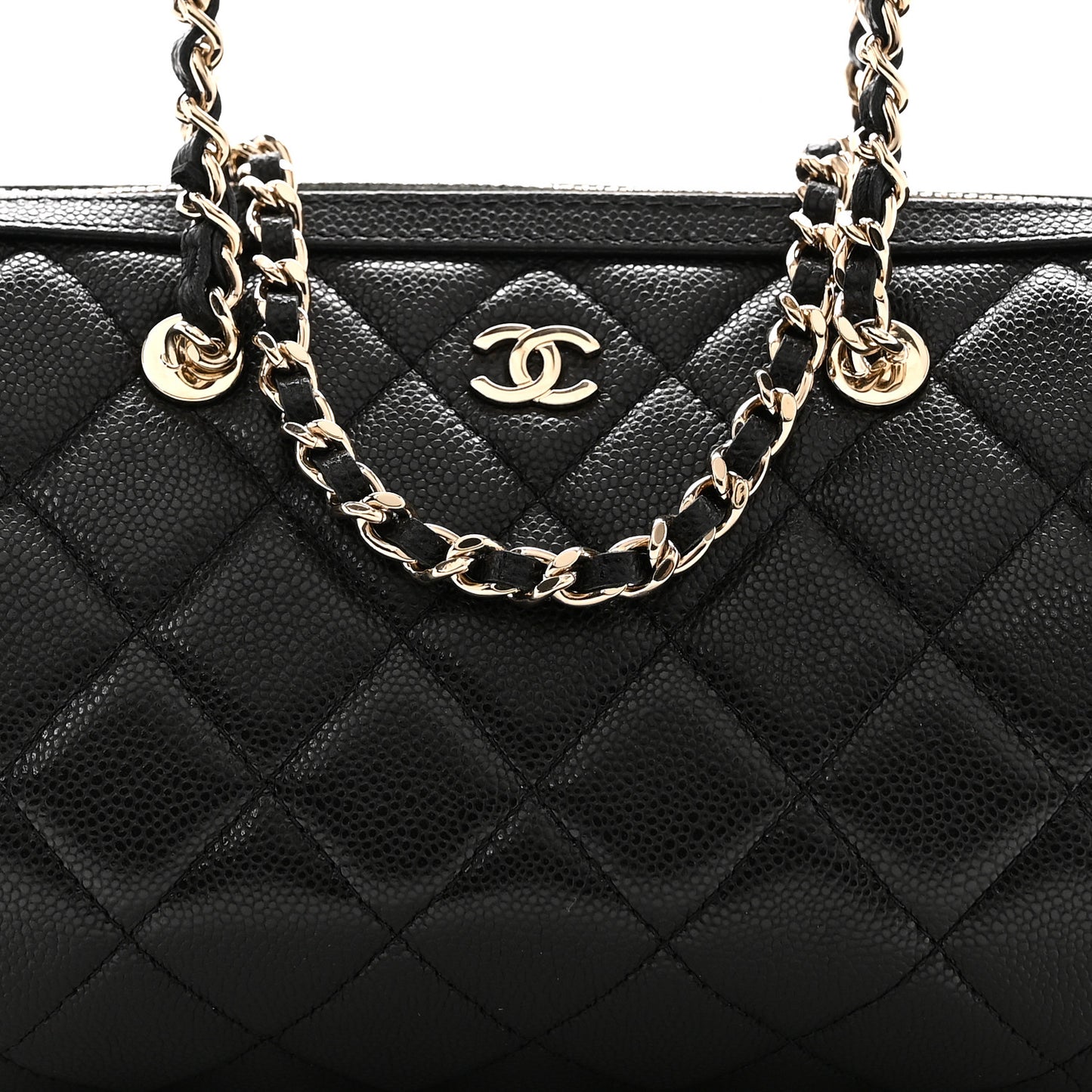 Caviar Quilted Barrel Clutch With Chain  Black