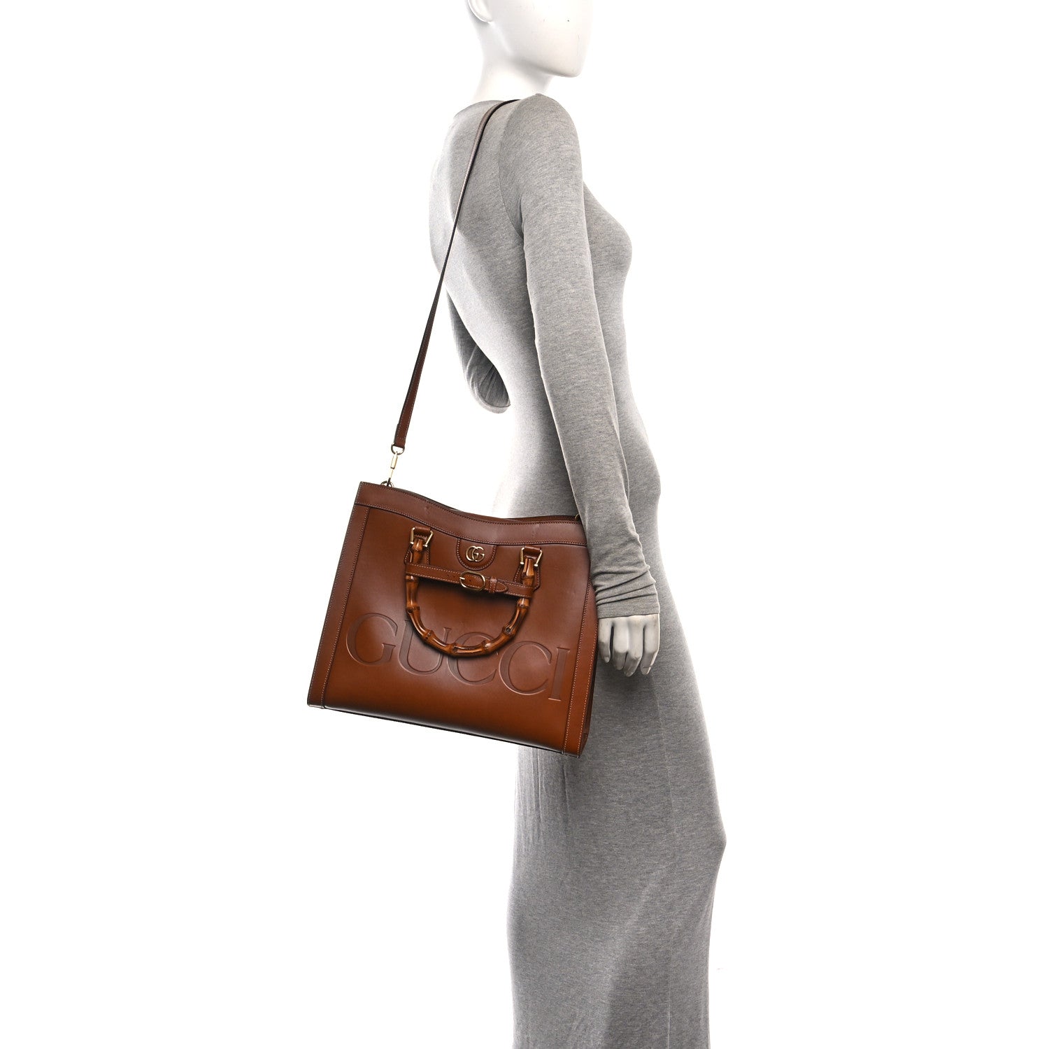 Gucci Charisma Calfskin Gucci Embossed Medium Diana Tote Bag Peanut Brown 2 of 10
