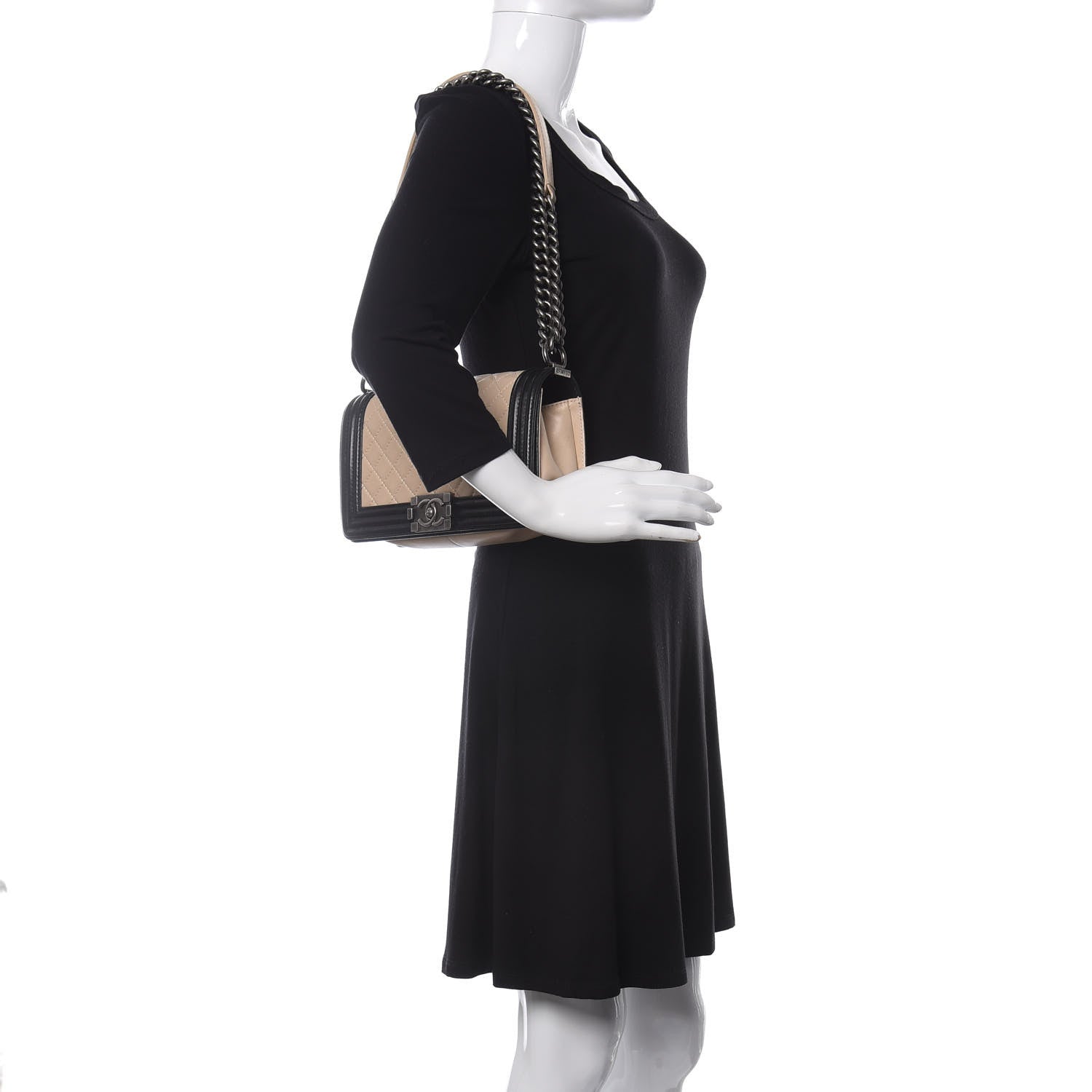 Chanel Lambskin Quilted Medium Boy Flap Black Beige 2 of 11