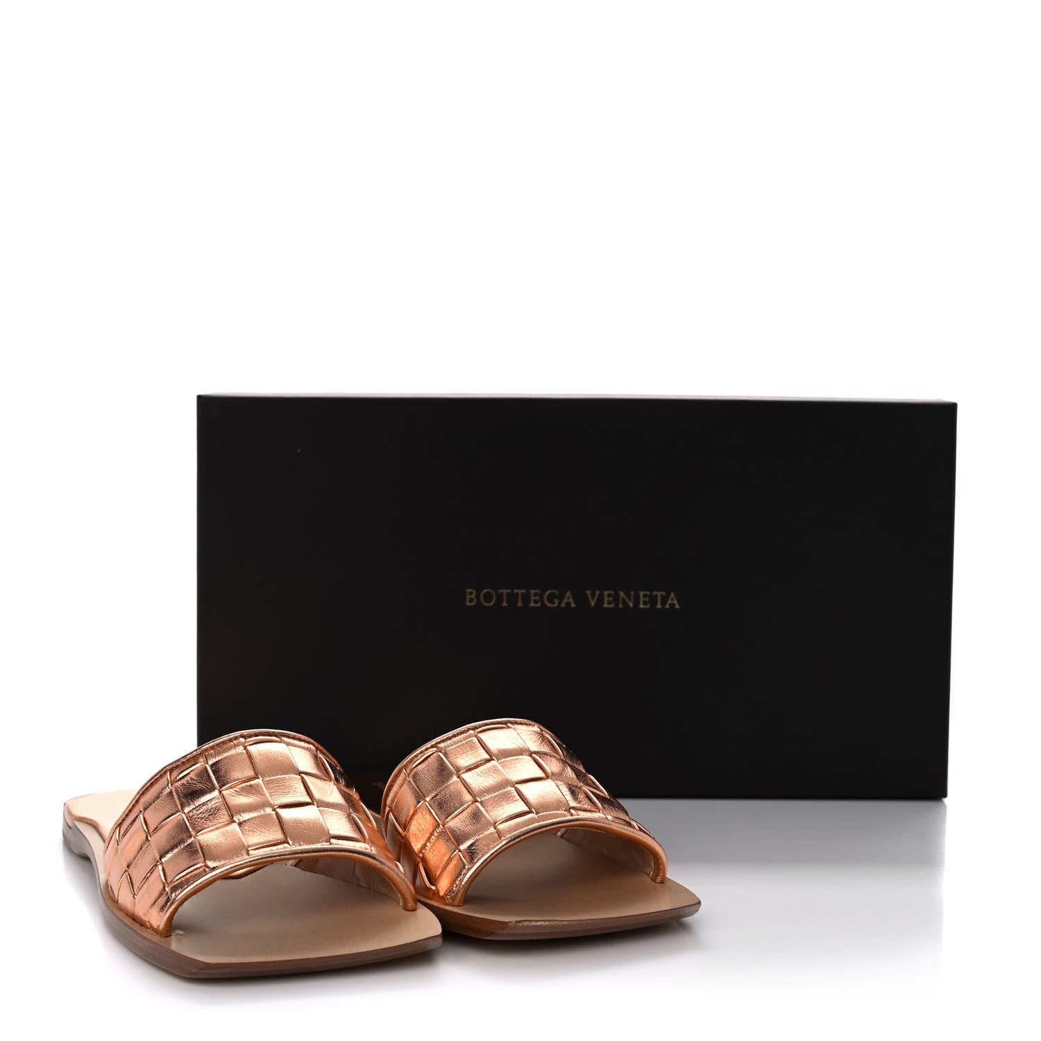 Bottega Veneta Laminated Nappa Intrecciato Squared Toe Flat Sandals 36 Gold Peach 9 of 9