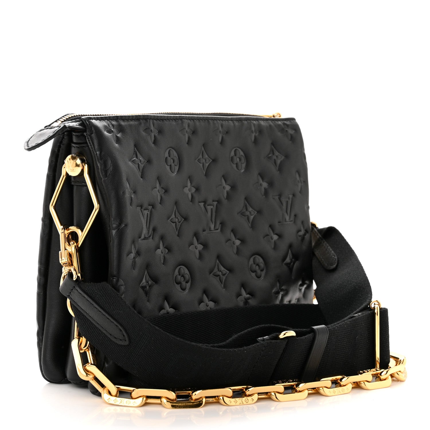 Louis Vuitton Lambskin Embossed Monogram Coussin PM Black 3 of 10