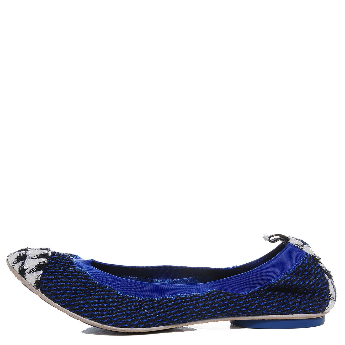 Tweed Cap Toe Ballerina Flats 37.5 Noir Marine Blanc
