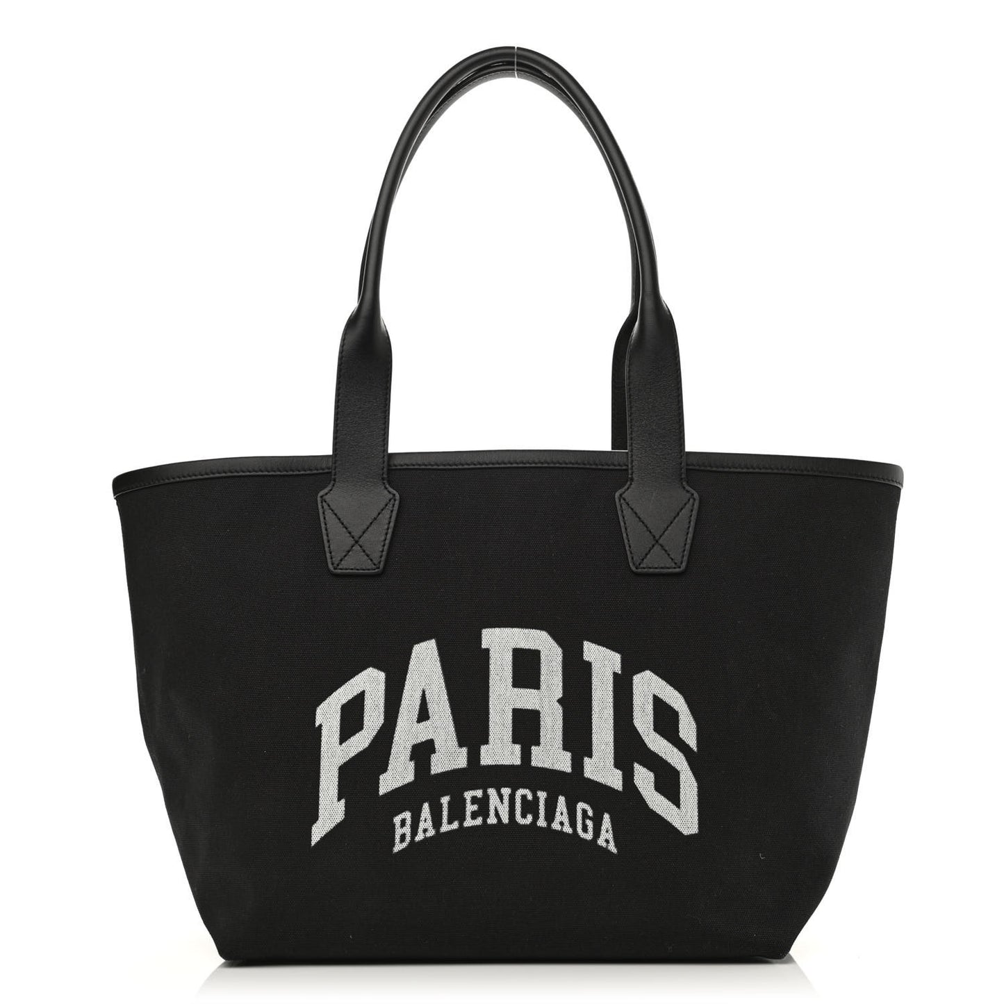 Cotton Canvas Calfskin Cities Paris Jumbo Small Tote Bag Black White