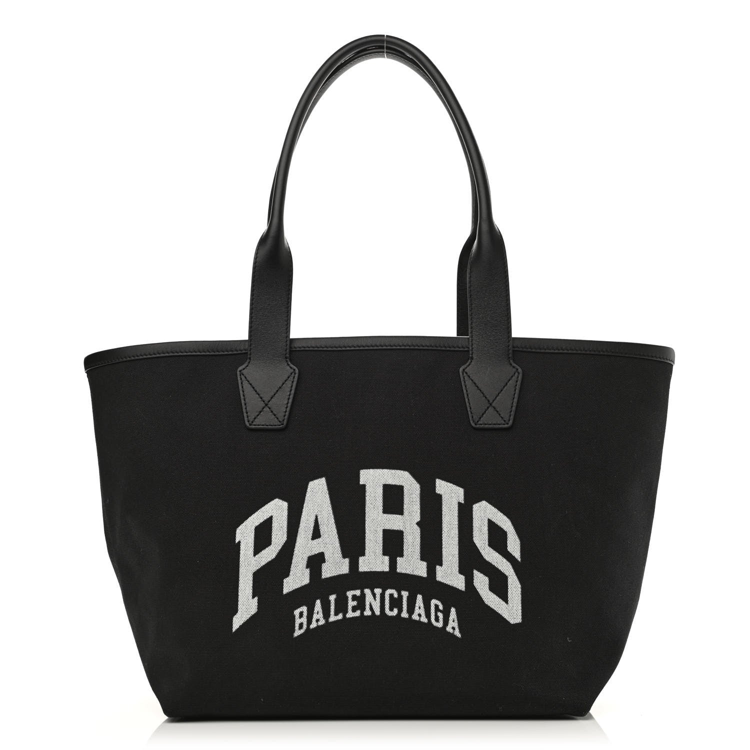Balenciaga Cotton Canvas Calfskin Cities Paris Jumbo Small Tote Bag Black White 1 of 10