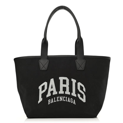 Balenciaga Cotton Canvas Calfskin Cities Paris Jumbo Small Tote Bag Black White 1 of 10