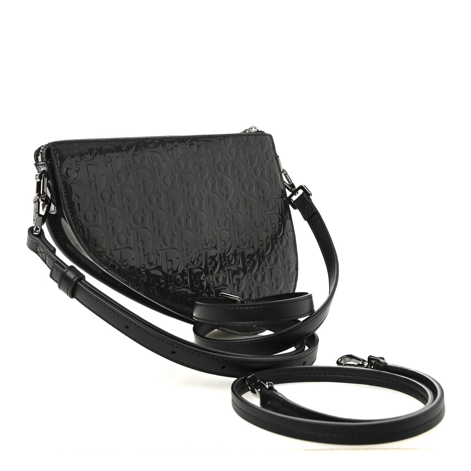 Christian Dior Patent Oblique Embossed Saddle Boxy Bag Black 3 of 9