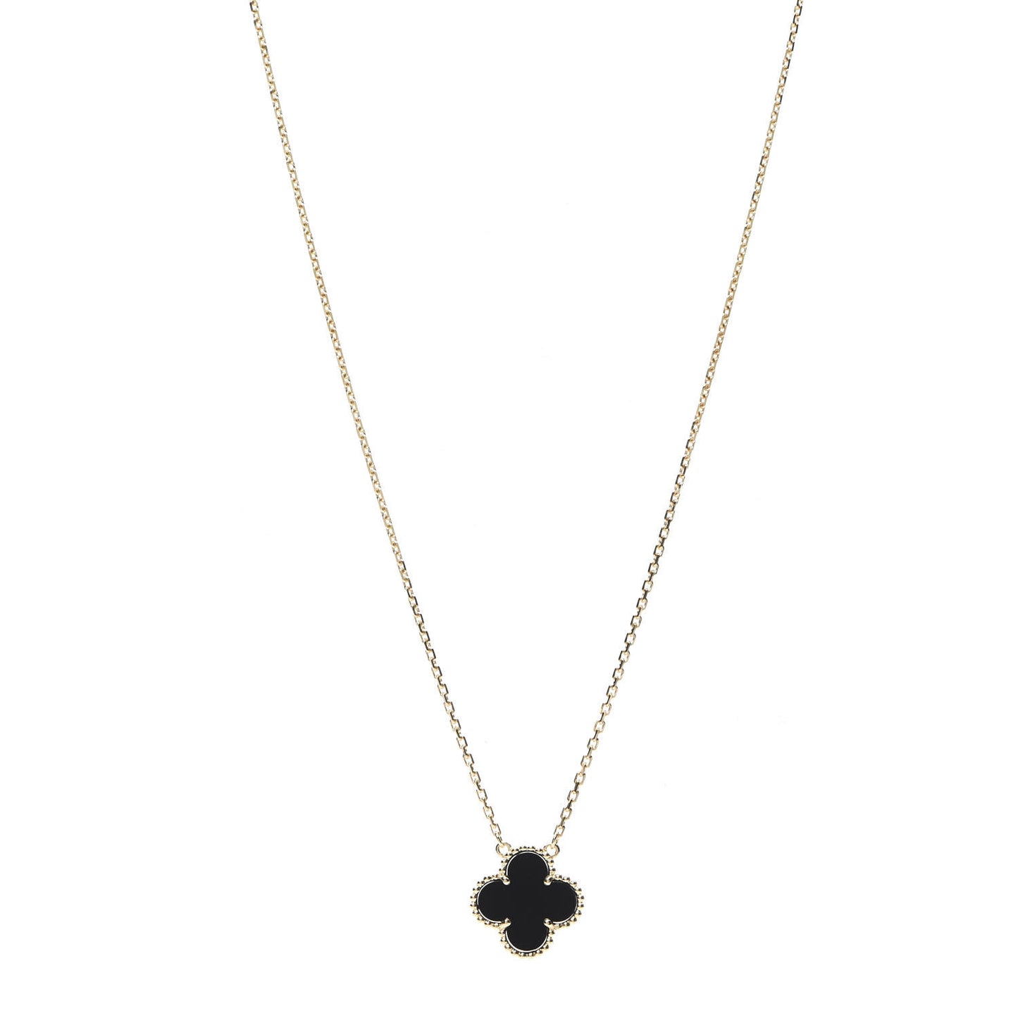 18K Yellow Gold Black Onyx Vintage Alhambra Pendant Necklace