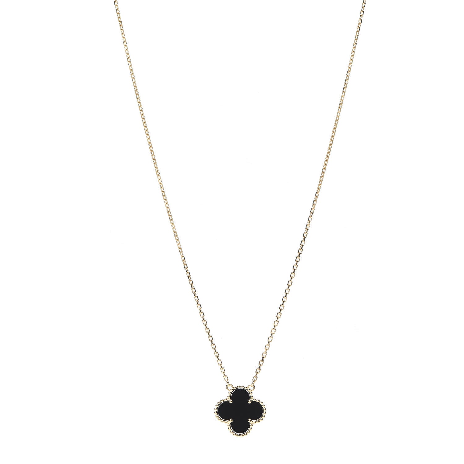 Van Cleef & Arpels 18K Yellow Gold Black Onyx Vintage Alhambra Pendant Necklace 1 of 7