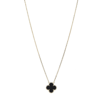 Van Cleef & Arpels 18K Yellow Gold Black Onyx Vintage Alhambra Pendant Necklace 1 of 7