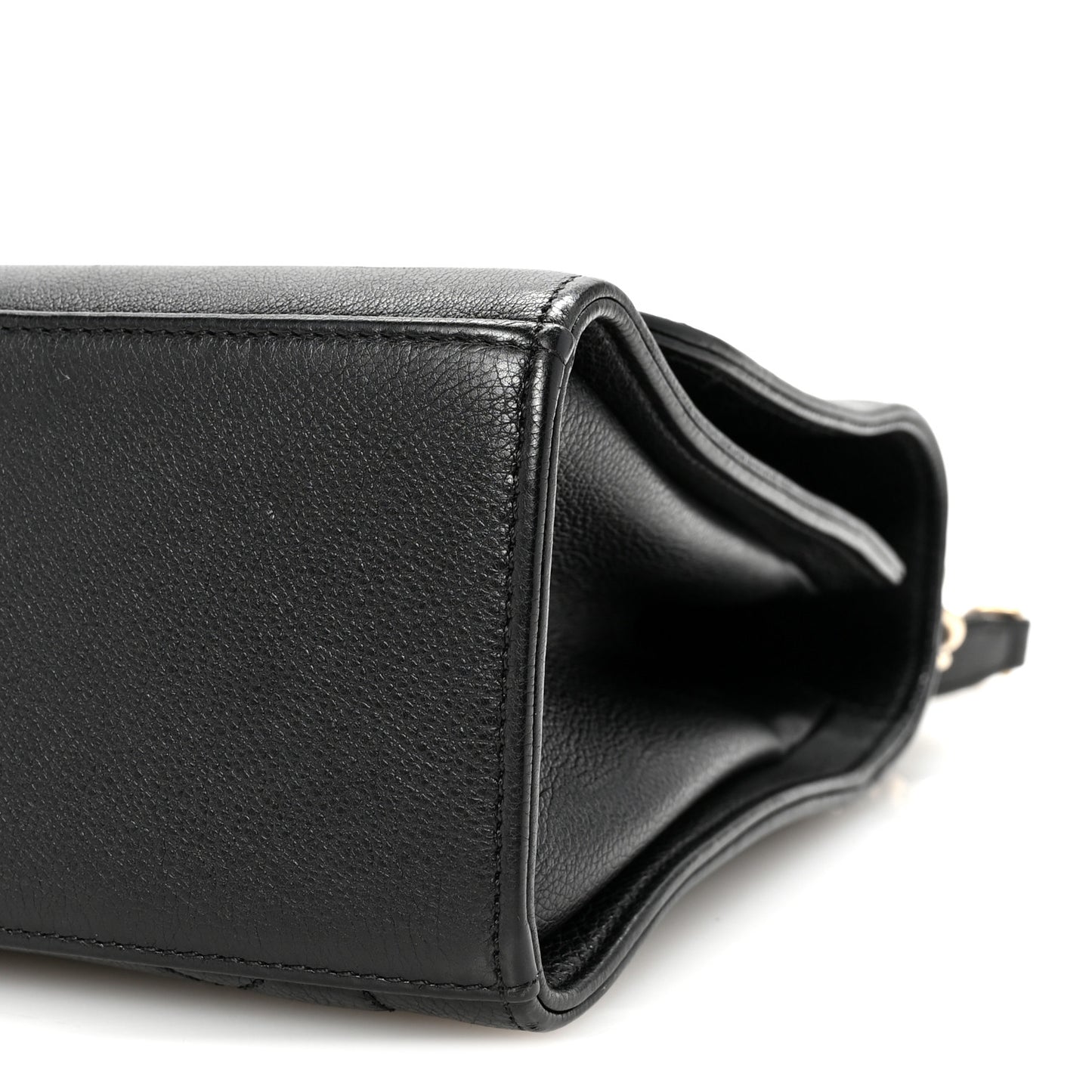 Grained Calfskin Quilted Large Label Click Flap Bag Black